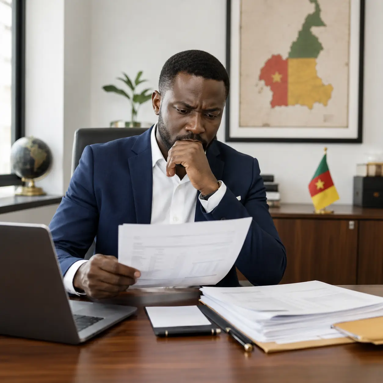 Professionnel examinant un dossier d'importation au Cameroun