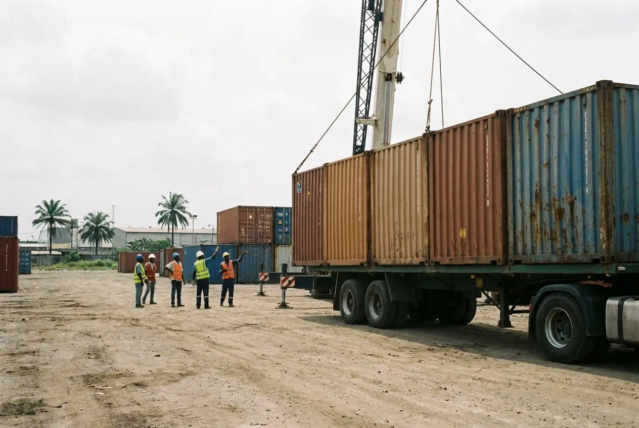 Conteneurs charges sur camion au port de Douala